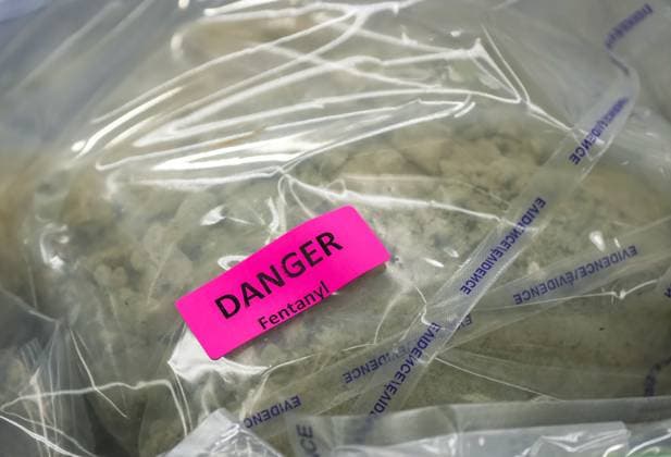 October 31, 2024, Surrey, Bc, CANADA: Fentanyl that was seized last week is displayed before a news conference at RCMP headquarters, in Surrey, B.C., on Thursday, October 31, 2024. The RCMP says they have dismantled the largest and most sophisticated fentanyl and methamphetamine drug superlab in Canada, after an operation was conducted in Falkland, B.C., and Surrey beginning last Friday. Surrey CANADA - ZUMAc35_ 20241031_zaf_c35_099 Copyright: xDarrylxDyckx