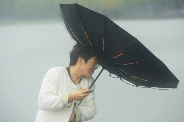 News Themen der Woche KW44 News Bilder des Tages Typhoon Kong-Rey Hit Hangzhou HANGZHOU, CHINA - NOVEMBER 1, 2024 - A tourist braves strong winds and heavy rain brought by Typhoon Kong-Rey on the broken bridge of the West Lake in Hangzhou, east China s Zhejiang province, Nov 1, 2024. Hangzhou Zhejiang China  Copyright: xCFOTOx i1730435519070