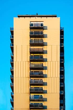 Creative Highlights World Detail of windows and balconies of a high rise apartment block in Molenbeek, Brussels Capital Region, Belgium, OCT 23, 2024