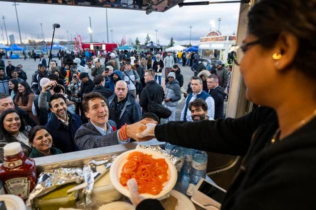 November 1, 2024, Brampton, On, CANADA: Prime Minister Justin Trudeau greets Alisha Negi of Passion Profession Kitchen as he tours various vendors at the Diwali Mela festival at Sesquicentennial Park in Brampton, Ont., Friday, Nov. 1, 2024. Brampton CANADA  - ZUMAc35_ 20241101_zaf_c35_080 Copyright: xAndrewxLahodynskyjx
