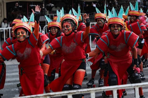 Participants taking part during the 2024 Annual Day of the Dead Mega Parade at Reforma Avenue with a route from Chapultepec to the main square Zocalo as part of Mexican Dia de Muertos celebrations. on November 2, 2024 in Mexico City, Mexico. Mexico City Mexico - ZUMAe321 20241102_zia_e321_008 Copyright: xIanxRoblesx
