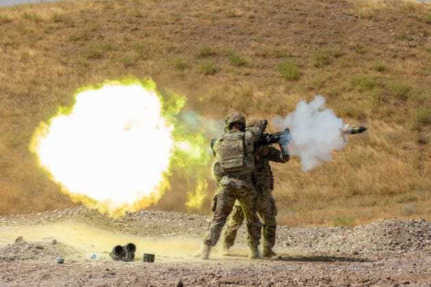 September 23, 2024 - Iraq - Soldiers assigned to 1st Battalion, 181st Infantry Regiment, 44th Infantry Brigade Combat Team, Massachusetts National Guard, Combined Joint Task Force - Operation Inherent Resolve, fire a Carl-Gustaf M4 weapon system during a training exercise in Northern Iraq, Sept. 23, 2024. Units must demonstrate and maintain their readiness to ensure the enduring defeat of ISIS. Iraq - ZUMAz03_ 20240923_shc_z03_266 Copyright: xU.S.xArmyx