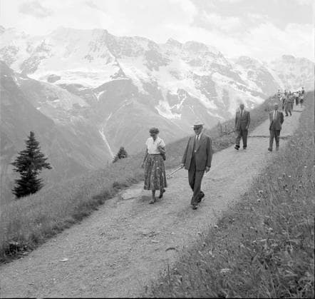 RECORD DATE NOT STATED German Federal Chancellor Adenauer with daughter Ria in Mürren 1955 German Federal Chancellor Adenauer with daughter Ria in Mürren 1955. Copyright: 1032_05_rdb00321027