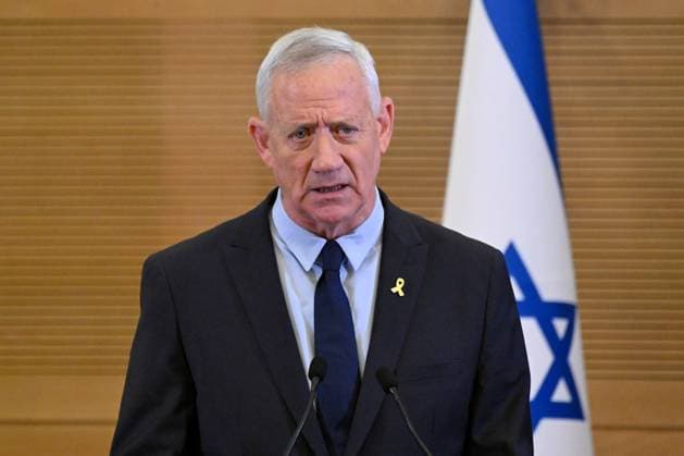 Benny Gantz, chairman of The National Unity Party, speaks at a press briefing to condemn Prime Minister Benjamin Netanyahu s firing of Defense Minister Yoav Gallant in the Knesset, the Parliament, in Jerusalem, on Wednesday, November 6, 2024. Gantz said Netanyahu s firing of Gallant was absolute security negligence. .  JER2024110610 DEBBIExHILL