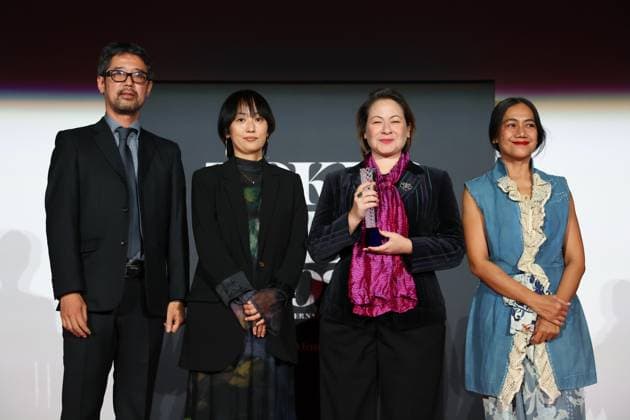 Tokyo International Film Festival, Preisverleihung Koyo Yamashita, Satoko Yokohama, Emine Yildirim, Nia Dinata, November 06, 2024 - Emine Yildirim, speak after winning Asian Future Best Film Award for the film Apollon by Day Athena by Night during the 37th Tokyo International Film Festival. award ceremony, in Tokyo, Japan on November 06, 2024. , aflo_272503856.jpg,