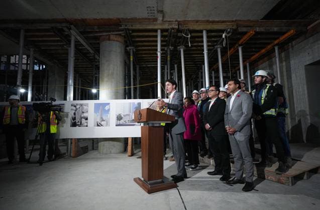 November 8, 2024, Vancouver, Bc, CANADA: Prime Minister Justin Trudeau speaks during a housing announcement at a social housing high-rise tower under construction, in Vancouver, on Friday, November 8, 2024. Vancouver CANADA  - ZUMAc35_ 20241108_zaf_c35_044 Copyright: xDarrylxDyckx