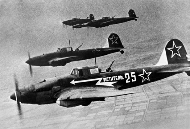 ÃÂ°ÃÂ¿Ã‘Ã„ÃÂµÃÂ»Ã‘a 1945 ÃÂ³. Germany. Ilyushin Il-2 fighter bombers of the Soviet Air Force carry out a combat mission in the Second World War. Mark Redkin TASS  3834996