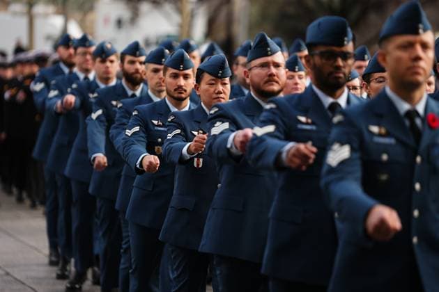 November 11, 2024, Ottawa, On, CAN: Canadian Armed Forces members arrive at a Remembrance Day ceremony at the National War Memorial in Ottawa on Monday, Nov. 11, 2024. Ottawa CAN  - ZUMAc35_ 20241111_zaf_c35_002 Copyright: xSeanxKilpatrickx