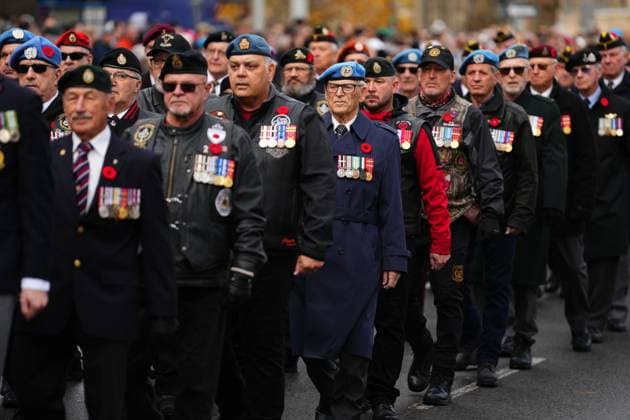 November 11, 2024, Ottawa, On, CAN: Canadian war veterans march in a parade to a Remembrance Day ceremony at the National War Memorial in Ottawa on Monday, Nov. 11, 2024. Ottawa CAN  - ZUMAc35_ 20241111_zaf_c35_005 Copyright: xSeanxKilpatrickx