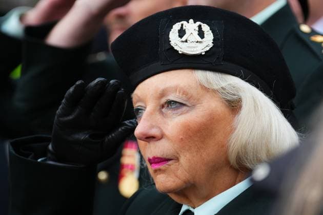 November 11, 2024, Ottawa, On, CAN: A participant salutes during the playing of the national anthem at a Remembrance Day ceremony at the National War Memorial in Ottawa on Monday, Nov. 11, 2024. Ottawa CAN  - ZUMAc35_ 20241111_zaf_c35_017 Copyright: xSeanxKilpatrickx