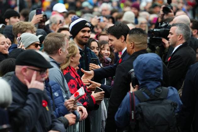 November 11, 2024, Ottawa, On, CAN: Prime Minister Justin Trudeau greets members of the crowd following the National Remembrance Day Ceremony at the National War Memorial in Ottawa on Monday, Nov. 11, 2024. Ottawa CAN  - ZUMAc35_ 20241111_zaf_c35_042 Copyright: xSeanxKilpatrickx