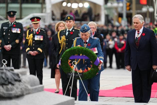 November 11, 2024, Ottawa, On, CAN: Gov. Gen. Mary Simon places a wreath at the National Remembrance Day Ceremony at the National War Memorial in Ottawa on Monday, Nov. 11, 2024. Ottawa CAN  - ZUMAc35_ 20241111_zaf_c35_046 Copyright: xSeanxKilpatrickx