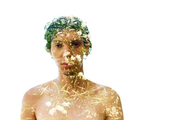 Creative Highlights Symbolbilder Napoli portrait Double exposure portrait of a young man blending with nature, featuring flowers and foliage. Naples Italy bola03881 Copyright: xConnectxImagesx ,model released