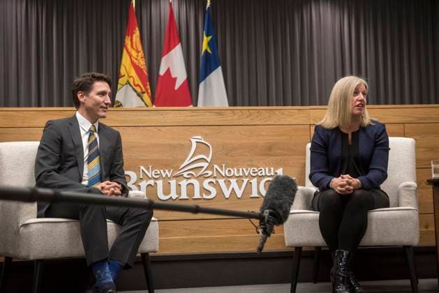 November 12, 2024, Fredericton, New Brunswick, Canada: Prime Minister Justin Trudeau meets with New Brunswick Premier Susan Holt in Fredericton, Tuesday, Nov. 12, 2024. Fredericton Canada  - ZUMAc35_ 20241112_zaf_c35_068 Copyright: xStephenxMacgillivrayx