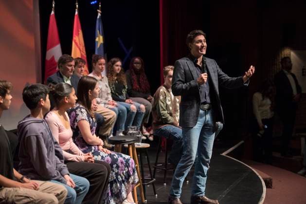 November 12, 2024, Fredericton, Nb, Canada: Prime Minister Justin Trudeau speaks at a townhall meeting with students from Ecole Sainte-Anne in Fredericton, Tuesday, Nov. 12, 2024. Fredericton Canada  - ZUMAc35_ 20241112_zaf_c35_103 Copyright: xStephenxMacgillivrayx