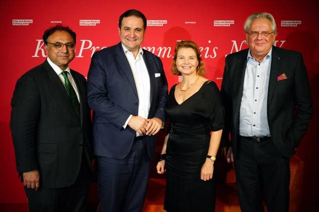 Walid Nakschbandi, Nathanael Liminski, Annette Frier and Ralph Elster at the 34th NRW Film and Media Foundation NRW Cinema Program Awards ceremony at the olkenburg Cologne, 13 11 2024 Foto:xC.xAdolph xFuturexImagex kinoprogrammpreis_4147