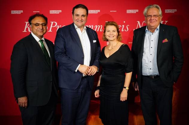 Walid Nakschbandi, Nathanael Liminski, Annette Frier and Ralph Elster at the 34th NRW Film and Media Foundation NRW Cinema Program Awards ceremony at the olkenburg Cologne, 13 11 2024 Foto:xC.xAdolph xFuturexImagex kinoprogrammpreis_4148