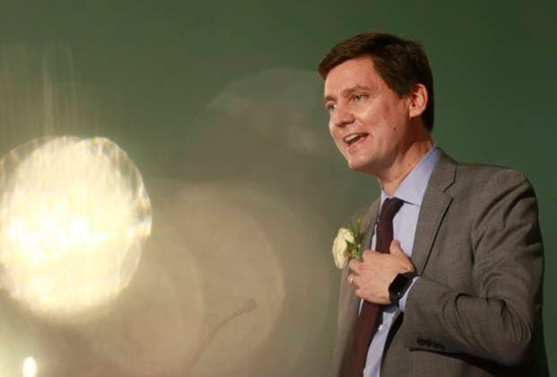 November 18, 2024, Victoria, Bc, CAN: Premier David Eby acknowledges the audience after taking the oath of office during a swearing-in ceremony at Government House in Victoria, B.C., on Monday, November 18, 2024. Victoria CAN  - ZUMAc35_ 20241118_zaf_c35_102 Copyright: xChadxHipolitox