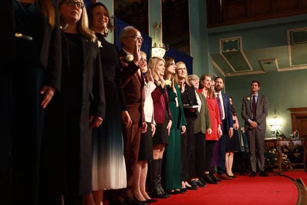 November 18, 2024, Victoria, Bc, CAN: Premier David Eby looks towards his cabinet during the swearing-in ceremony at Government House in Victoria, B.C., on Monday, November 18, 2024. Victoria CAN  - ZUMAc35_ 20241118_zaf_c35_113 Copyright: xChadxHipolitox