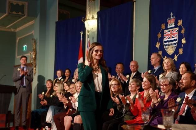 November 18, 2024, Victoria, Bc, CAN: Premier David Eby looks on as Minister for Emergency Management and Climate Readiness Kelly Greene during the swearing-in ceremony at Government House in Victoria, Monday, Nov. 18, 2024. Victoria CAN  - ZUMAc35_ 20241118_zaf_c35_131 Copyright: xChadxHipolitox