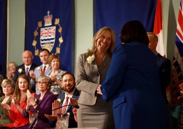 November 18, 2024, Victoria, Bc, CAN: Minister for Jobs, Economic Development and Innovation Diana Gibson meets with Lt.-Gov. Janet Austin during the swearing-in ceremony at Government House in Victoria, Monday, Nov. 18, 2024. Victoria CAN  - ZUMAc35_ 20241118_zaf_c35_135 Copyright: xChadxHipolitox
