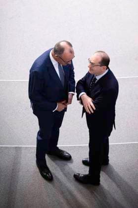Merz, Dobrindt - Bundestag DEU, Deutschland, Germany, Berlin, 13.11.2024 Friedrich Merz , Vorsitzender der CDU und Alexander Dobrindt , Vorsitzender der CSU Landesgruppe im Deutschen Bundestag (v.l.n.r.) waehrend der Debatte bei einer Sitzung des Deutschen Bundestages ueber die Regierungserklaerung im Bundestag am 13.11. 2024 im Deutschen Bundestag in Berlin Deutschland . Nach dem Zusammenbruch der Ampel Koalitionsregierung wird sich Scholz am 19. Dezember einer Vertrauensabstimmung unterziehen, Neuwahlen sind fuer den 23. Februar angesetzt. en: Friedrich Merz , chairman of the CDU , and Alexander Dobrindt CSU (f.l.t.r) during the debate at a meeting of the German Bundestag about the government declaration in the Bundestag on November 13th