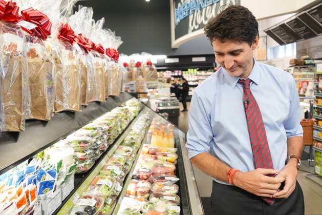 November 21, 2024, Sharon, On, CAN: Prime Minister Justin Trudeau visits VinceöÄÃ s Market, a grocery store in Sharon, Ontario, on Thursday November 21, 2024. The government on Thursday announced a sweeping promise to make goods like groceries, children s clothing, Christmas trees and restaurant meals free from GST HST between Dec. 14 and Feb. 15. Sharon CAN - ZUMAc35_ 20241121_zaf_c35_036 Copyright: xChrisxYoungx