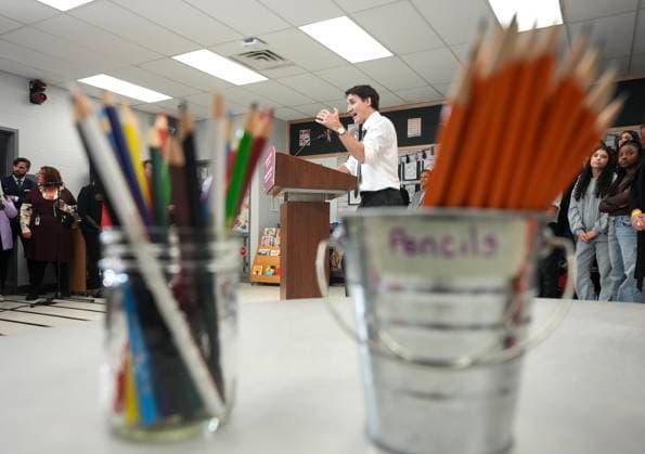 November 22, 2024, Brampton, On, CANADA: Prime Minister Justin Trudeau speaks to the media after helping pack lunches as part of the school food program as he visits Aylesbury Public School in Brampton, Ont., on Friday, November 22, 2024. Brampton CANADA  - ZUMAc35_ 20241122_zaf_c35_031 Copyright: xNathanxDenettex