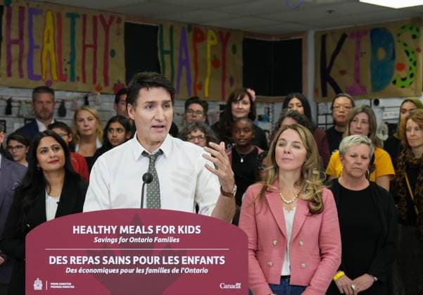 November 22, 2024, Brampton, On, CANADA: Prime Minister Justin Trudeau speaks to the media after helping pack lunches as part of the school food program as he visits Aylesbury Public School in Brampton, Ont., on Friday, November 22, 2024. Brampton CANADA  - ZUMAc35_ 20241122_zaf_c35_032 Copyright: xNathanxDenettex