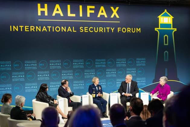 November 23, 2024, Halifax, Ns, CANADA: Canadian National Defence Minister Bill Blair, second right, attends plenary session at a security forum underway in Halifax, N.S. on Saturday Nov. 23, 2024. Halifax CANADA  - ZUMAc35_ 20241123_zaf_c35_009 Copyright: xKellyxClarkx