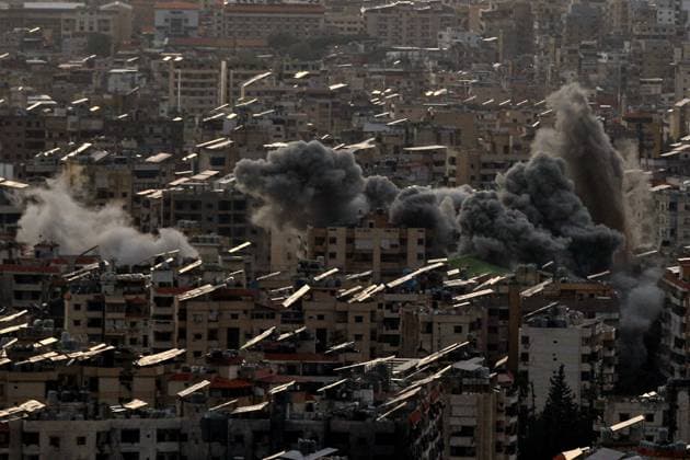 November 24, 2024, Beirut, Beirut, Lebanon: Black smoke billows from Israeli air strikes on Beirut southern suburb, a stronghold of pro-Iranian Hezbollah. Lebanese Prime Minister Najib Mikati accused Israel of rejecting all efforts to reach a ceasefire with Lebanon, following an attack that killed one soldier and injured 18 others in southern Lebanon. The Israeli attack Ã¢â‚¬oerepresents a direct bloody message rejecting all ongoing efforts and contacts to reach a ceasefire, strengthen the armyÃ¢â‚¬â ¢s presence in the south, and implement UN Resolution 1701,Ã¢â‚¬Â Mikati said in a statement. Beirut Lebanon - ZUMAn313 20241124_zip_n313_008 Copyright: xMarwanxNaamanix