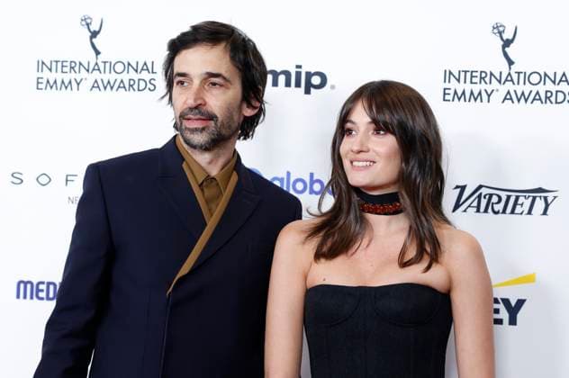 Julio Andrade and Elen Caprice arrive on the red carpet at the 52nd International Emmy Awards at New York Hilton Midtown in New York City on Monday, November 25, 2024.  NYP20241125122 JohnxAngelillo