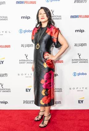 November 25, 2024, New York, New York, USA: Kristina Wong Foster wearing dress by Erdem attend International Emmy Awards at Hilton Times Square Hotel in New York on November 25, 2024 New York USA - ZUMAr339 20241125_znp_r339_063 Copyright: xLevxRadinx