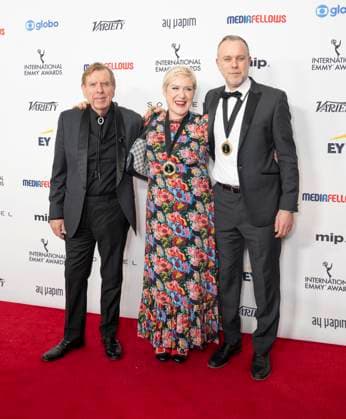 November 25, 2024, New York, New York, USA: Timothy Spall, Sarah Phelps and Saul Dibb attend International Emmy Awards at Hilton Times Square Hotel in New York on November 25, 2024 New York USA - ZUMAr339 20241125_znp_r339_110 Copyright: xLevxRadinx