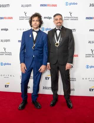 November 25, 2024, New York, New York, USA: Juliano Enrico and Ze Brandao attend International Emmy Awards at Hilton Times Square Hotel in New York on November 25, 2024 New York USA - ZUMAr339 20241125_znp_r339_119 Copyright: xLevxRadinx
