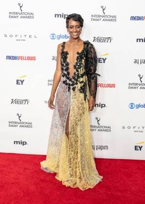 November 25, 2024, New York, New York, USA: Skye P. Marshall wearing dress by Marco and Maria attends International Emmy Awards at Hilton Times Square Hotel in New York on November 25, 2024 New York USA - ZUMAr339 20241125_znp_r339_153 Copyright: xLevxRadinx