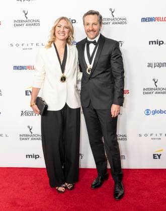 November 25, 2024, New York, New York, USA: Joanna Werner and Michael Lucas attend International Emmy Awards at Hilton Times Square Hotel in New York on November 25, 2024 New York USA - ZUMAr339 20241125_znp_r339_095 Copyright: xLevxRadinx