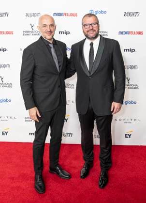 November 25, 2024, New York, New York, USA: Raul Gallego Abellan and Medir Plandolit Casals attend International Emmy Awards at Hilton Times Square Hotel in New York on November 25, 2024 New York USA - ZUMAr339 20241125_znp_r339_135 Copyright: xLevxRadinx