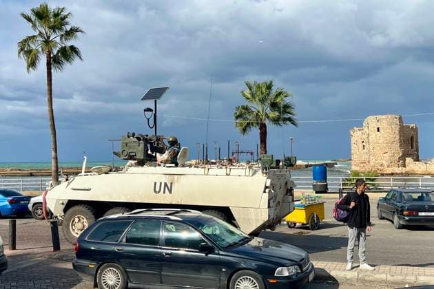 (241126) -- SIDON, Nov. 26, 2024 -- This photo shows a convoy of the United Nations Interim Force in Lebanon (UNIFIL) in Sidon, Lebanon, Nov. 25, 2024. On Monday, the UNIFIL on social media platform X condemned constant strikes on the Lebanese Armed Forces as a flagrant violation of UN Security Council Resolution 1701 and international humanitarian law, which limits the use of violence against those not participating in hostilities. (Photo by Xinhua) LEBANON-SIDON-UNIFIL CONVOY AlixHashisho 