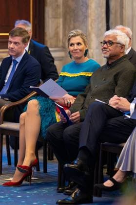 Amsterdam, The Netherlands, 2024-11-26 15:59:15 AMSTERDAM, 26-11-2024, Royal Palace AmsterdamKing Willem Alexander presents the Erasmus Prize to Indian writer Amitav Ghosh (Kolkata, 1956) at the Royal Palace Amsterdam. The King is a patron of the Praemium Erasmianum foundation. PHOTO: NLBeeld Patrick van Emst Credit: NL Beeld Patrick van Emst  Copyright: xx x