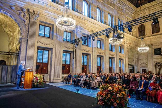 Royals at Erasmus Prize - Amsterdam The presentation of the Erasmus Prize at the Royal Palace Amsterdam, Netherlands on November 26, 2024. Photo by Patrick van Emst Bruno Press ABACAPRESS.COM Amsterdam Netherlands  Copyright: xBrunoxPress ABACAx