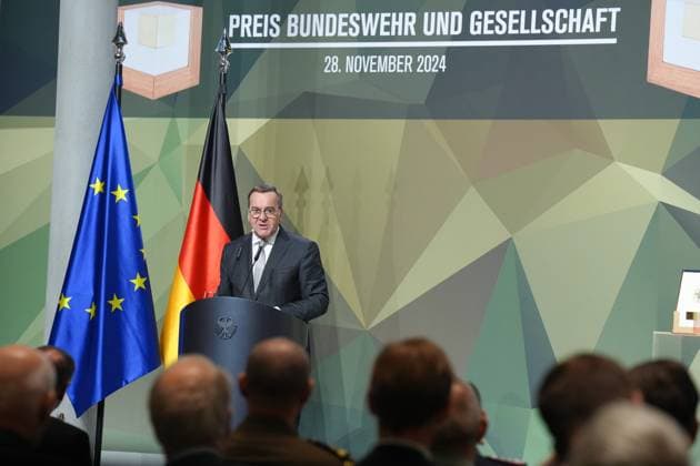 Presentation of the Bundeswehr and Society 2024 Award Defense Minister Boris Pistorius during his speech at the presentation of the Bundeswehr and Society 2024 Award in the Paul Loebe Haus, Berlin, 28 11 2024 Berlin Berlin Germany