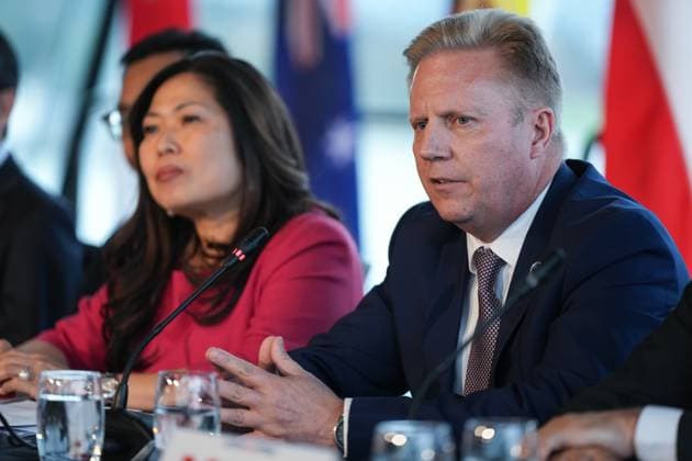 November 28, 2024, Vancouver, Bc, CANADA: New Zealand Minister of Trade Todd McClay, right, speaks as Canada s Minister of Export Promotion, International Trade and Economic Development Mary Ng, listens during the closing news conference at the Comprehensive and Progressive Agreement for Trans-Pacific Partnership (CPTPP) commission meeting, in Vancouver, on Thursday, November 28, 2024. Vancouver CANADA - ZUMAc35_ 20241128_zaf_c35_096 Copyright: xDarrylxDyckx