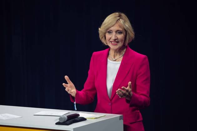 Petra GERSTER, presenter, speaks the laudatory speech for Hape Kerkeling, German Sustainability Award ceremony in Duesseldorf on 29 11 2024