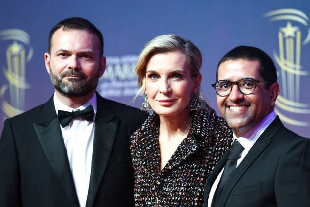 Marrakech Opening Ceremony Red Carpet Remi Bonhomme, Melita Toscan du Plantier and Ali Hajji attending the Opening Ceremony red carpet during the 21st Marrakech International Film Festival in Marrakech, Morocco on November 29, 2024. Photo by Aurore Marechal ABACAPRESS.COM Marrakech Morocco  Copyright: xMarechalxAurore ABACAx