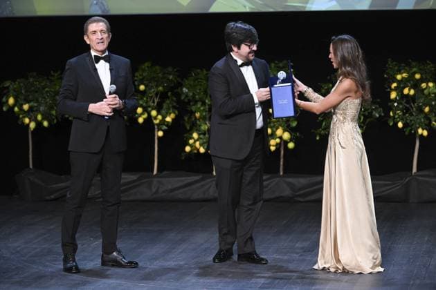 Montecarlo, 21st Montecarlo Film Festival -Award Ceremony Montecarlo, 21st Montecarlo Film Festival - Award Ceremony In the photo: Sofia Valleri, Ezio Greggio, Ricky Memphis Monte Carlo  Copyright: xIPA ABACAx