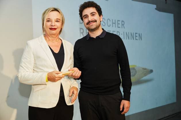 Reporterinnen Preis 2024 Award ceremony in the disused Cank department store in Berlin Neukölln In the picture the winners in the Best Reportage category Frauke Hunfeld and Alexander Kauschanski for their reportage Ein Ort, den es nicht sollte es geben The reportage was published in SPIEGEL