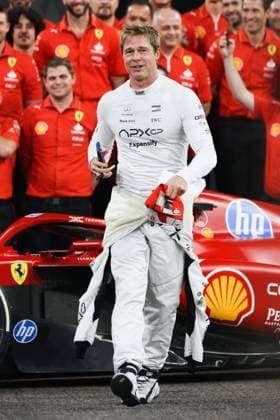 December 5, 2024, Abu Dhabi, United Arab Emirates: Charles Leclerc of Ferrari and Brad Pitt, actor playing Sonny Hayes, a driver of the fictional Apex APXGP F1 team in the upcoming F1 movie directed by Joseph Kosinski, are seen ahead of Formula 1 Abu Dhabi Grand Prix at Yas Marina Circuit on December 5th, 2024 in Abu Dhabi, United Arab Emirates. Abu Dhabi United Arab Emirates - ZUMAz156 20241205_zip_z156_048 Copyright: xBeataxZawrzelx
