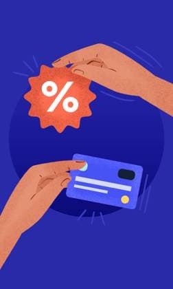 An illustration depicting hands holding a credit card and a discount symbol, emphasizing shopping and savings themes Perfect for marketing and financial materials Model Released ZamaStudio_ID25271_731102_017 Copyright: xZamaxStudiox RECORD DATE NOT STATED