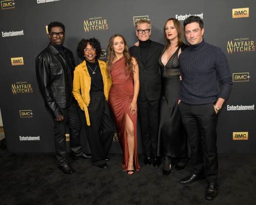 December 5, 2024, Hollywood, California, USA: (L-R) Tongayi Chirisa, Charlayne Woodard, Alyssa Jirrels, Harry Hamlin, Jen Richards and Ben Feldman attends AMC s Anne Rice s Mayfair Witches Season 2 Red Carpet. Hollywood USA - ZUMAb173 20241205_aap_b173_146 Copyright: xBillyxBennightx